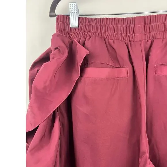 ASOS Ruffle Tapered Pants, Wine Red, 100% Polyester, Statement Joggers Lounge - Picture 13 of 13